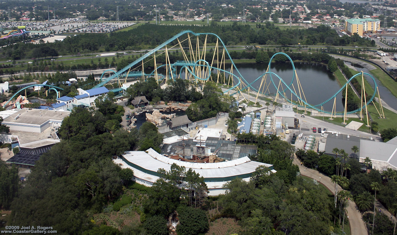 aerial view of the Kraken coaster