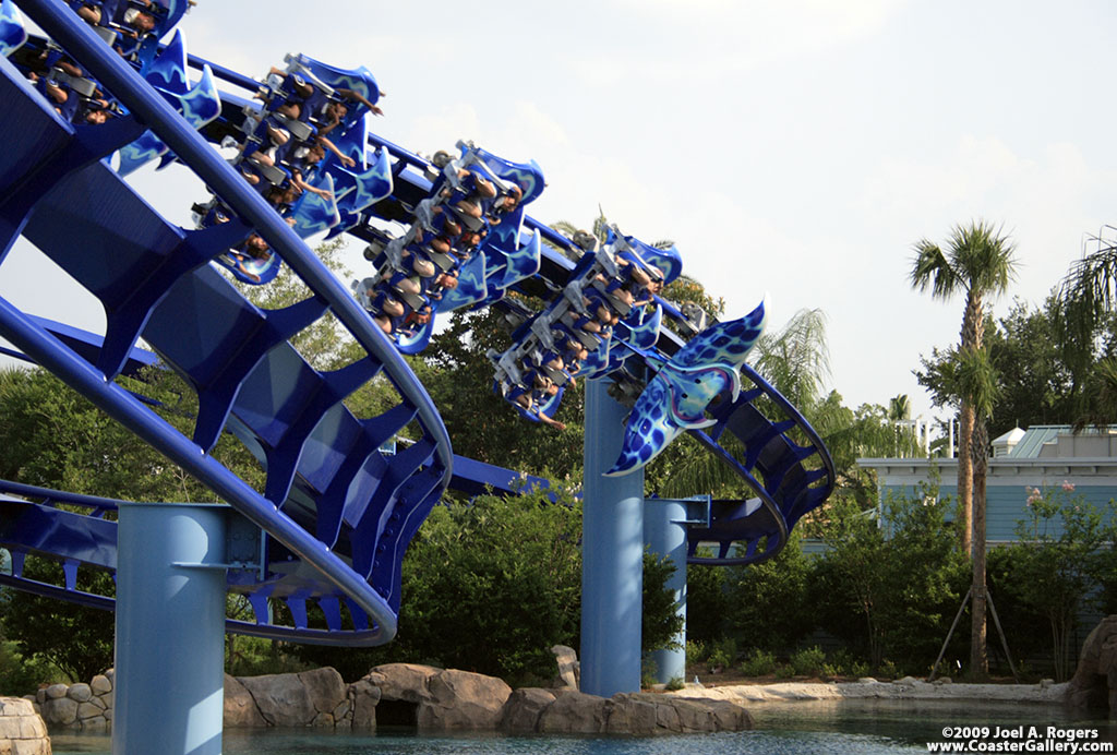 Screaming Riders on the Manta flying roller coaster in Floria