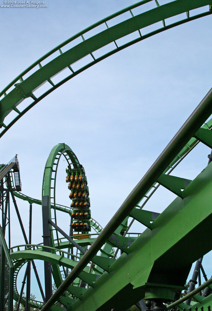 Stand-up coaster going through a loop