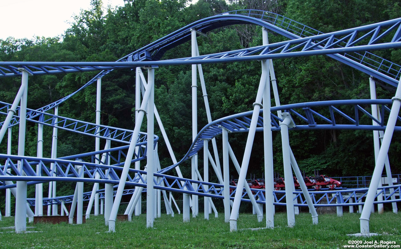 Spiraling track of a roller coaster in near Newark, New Jersey