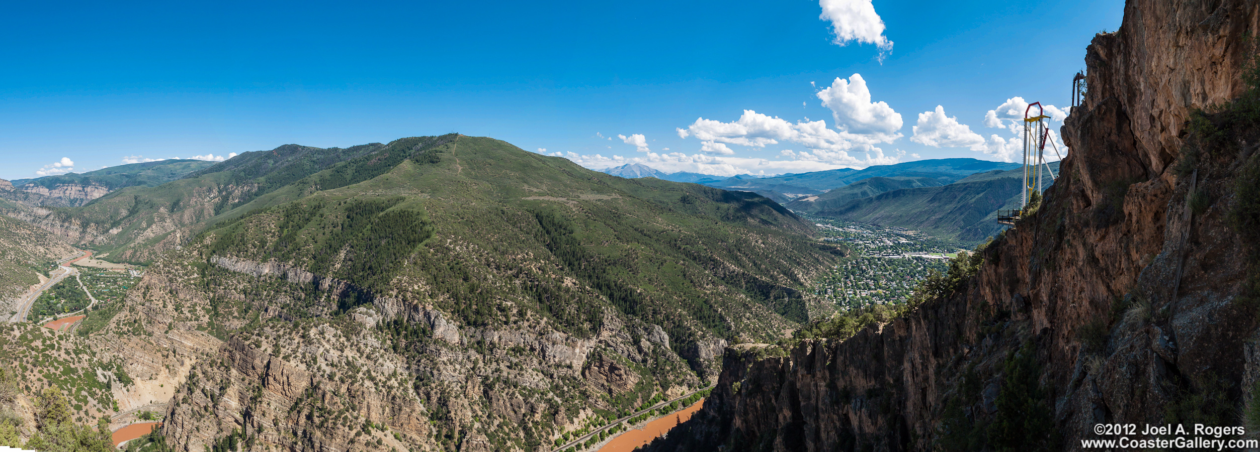 Panorama of Rocky Mountains and Giant Canyon Swing