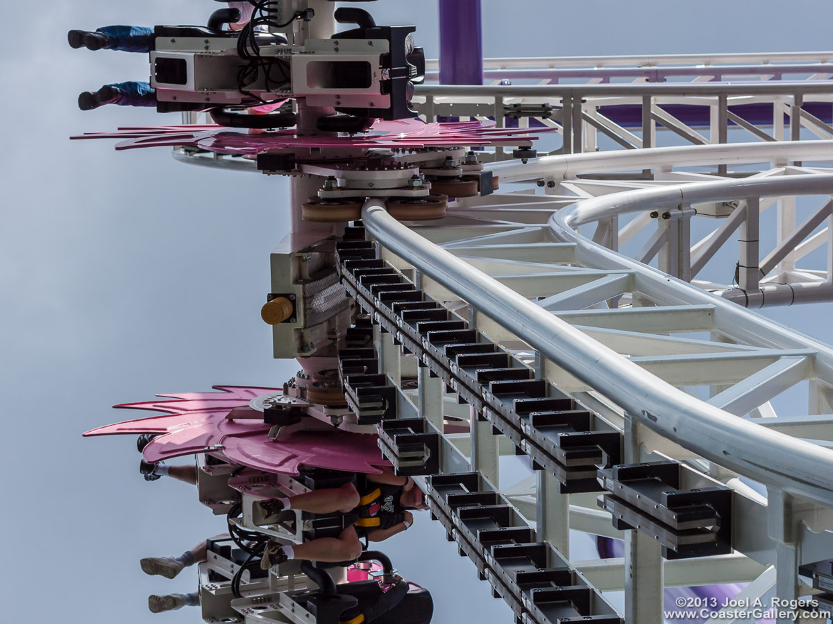 Magnetic brakes on the Insane roller coaster.