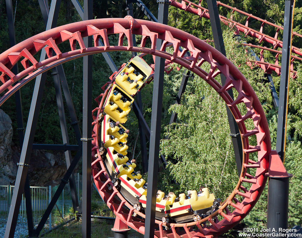 Corkscrew loop on a roller coaster