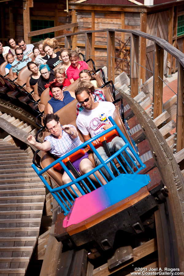 Multicolored train on a roller coaster
