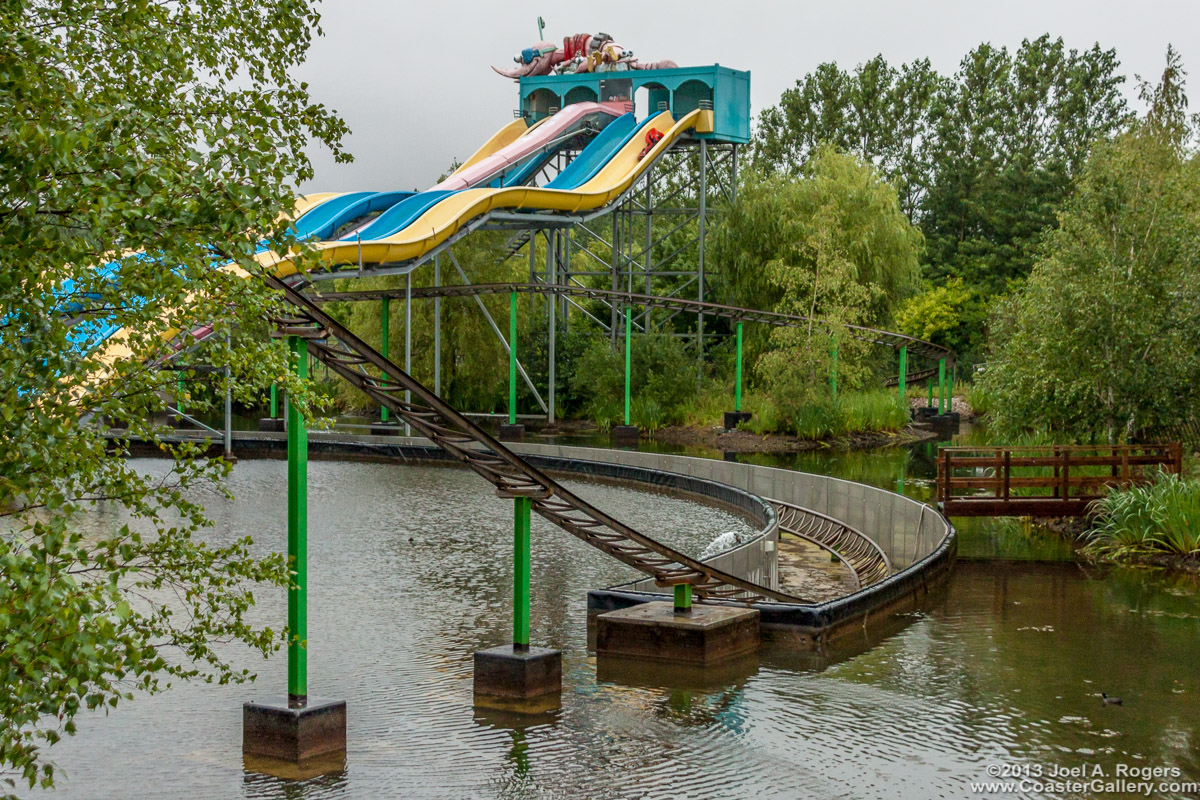 Shrimp water slide and a roller coaster