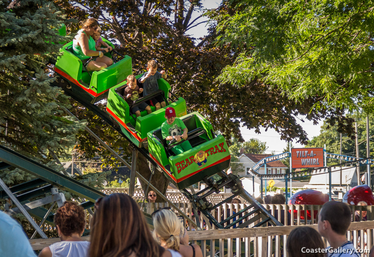 Bear Trax roller coaster at Seabreeze amusement park built by E&F Miler Industries