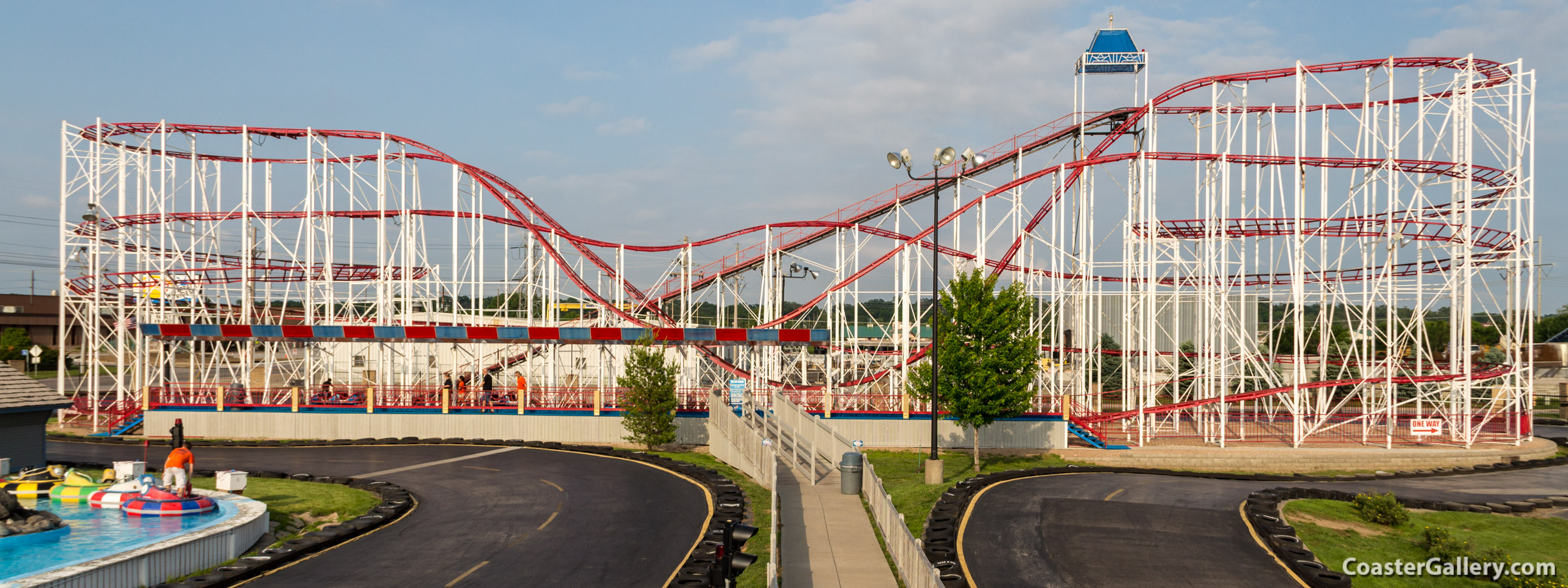 Panorama of the Big Ohhhh! coaster and go-kart track at the Fun-Plex