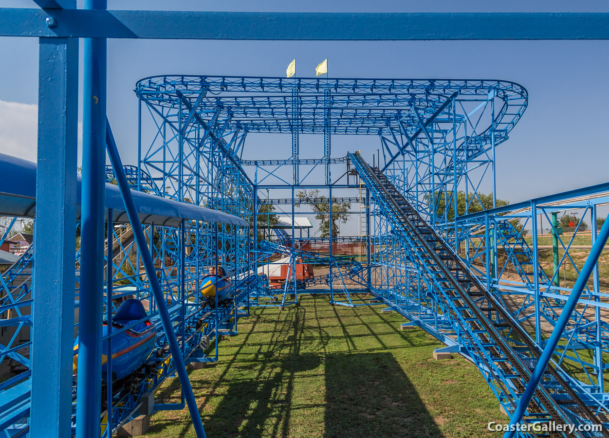 Bright blue paint job on the Cyclone coaster