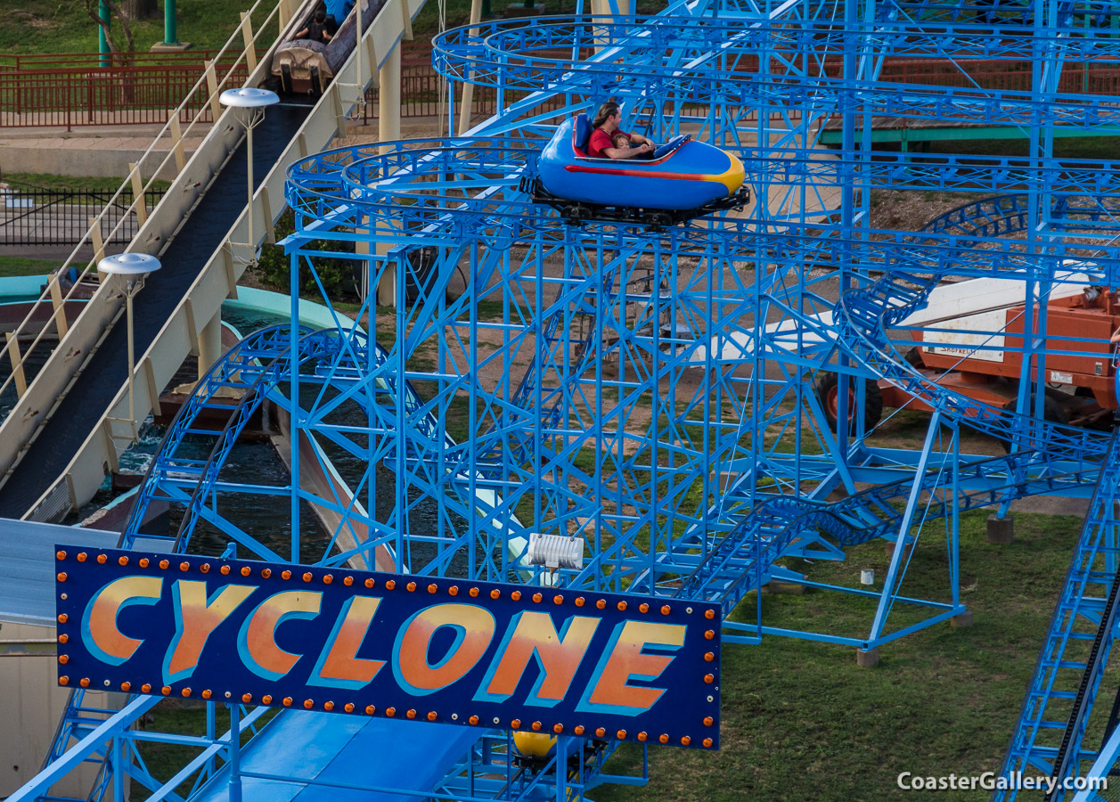 Aerial view of the Cyclone roller coaster at the Wonderland amusement park