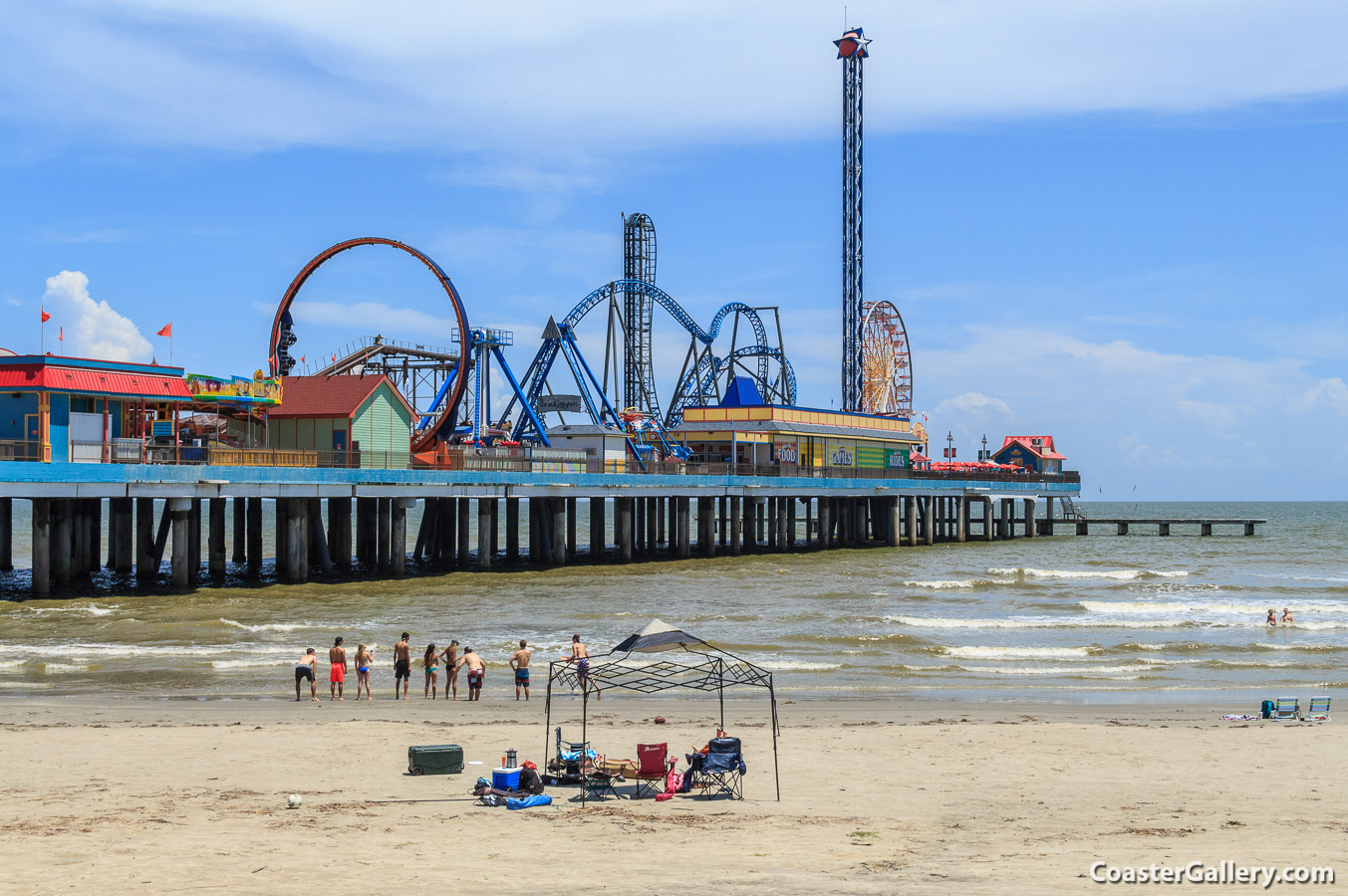 The Galeston Island Historic Pleasure Pier extends 1,130 feet over the water.