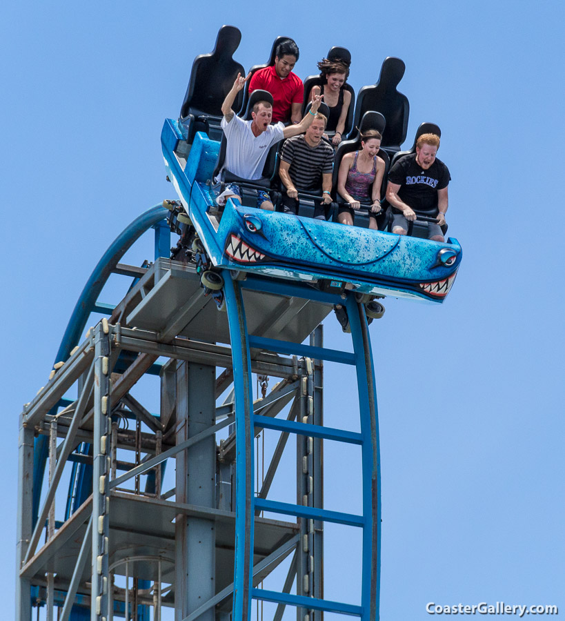 Shark car on the Iron Shark steel roller coaster