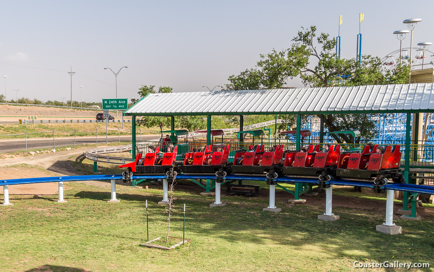 Train on the Texas Tornado looping roller coaster at Wonderland Park