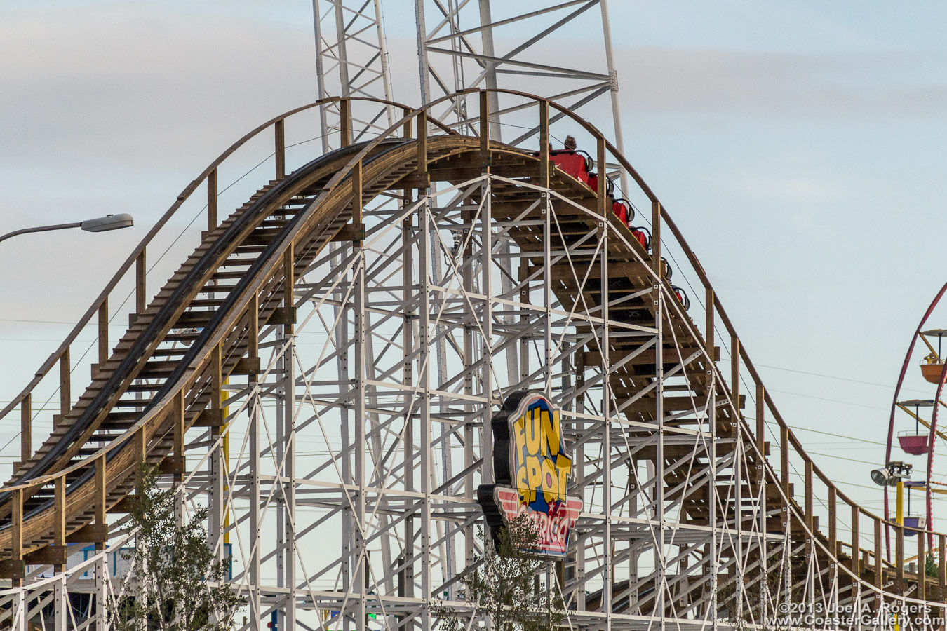 White Lightning wooden roller coaster at Fun Spot America