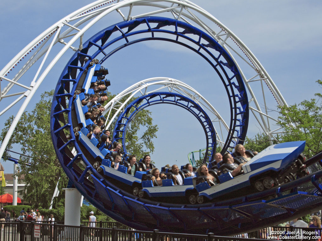 Cedar Point's corkscrew over the midway