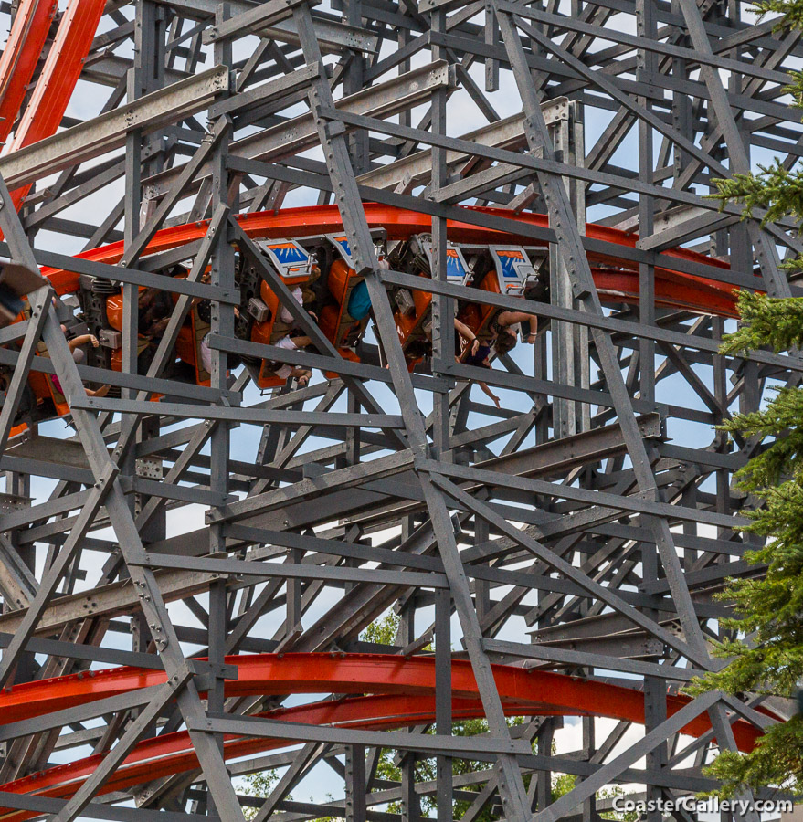 Two Zero-G Rolls on Wicked Cyclone roller coaster at Six Flags New England - Photography by Joel A. Rogers