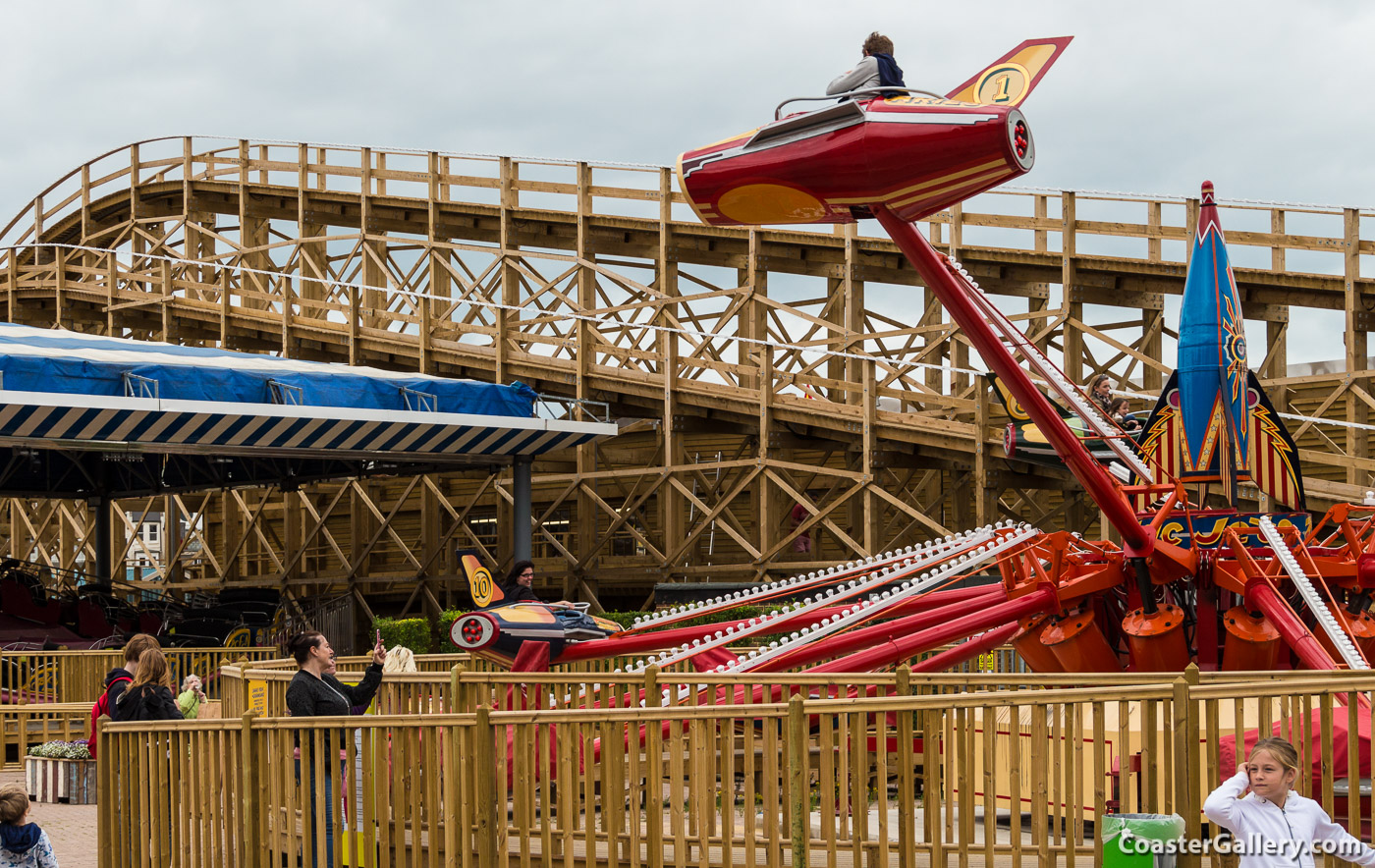 Retro paintjob on thrill rides at Dreamland amusement park in England