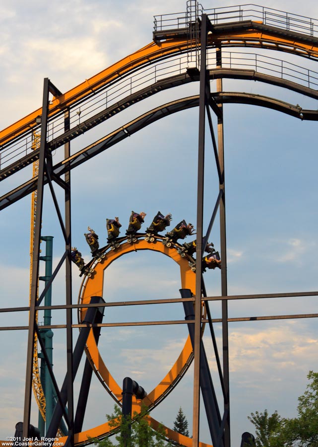 Inverted roller coaster at Six Flags theme park