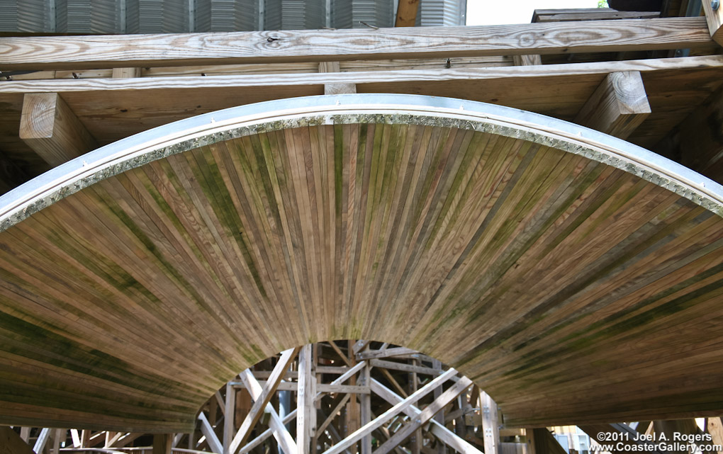 Wood track construction on the Flying Turns roller coaster