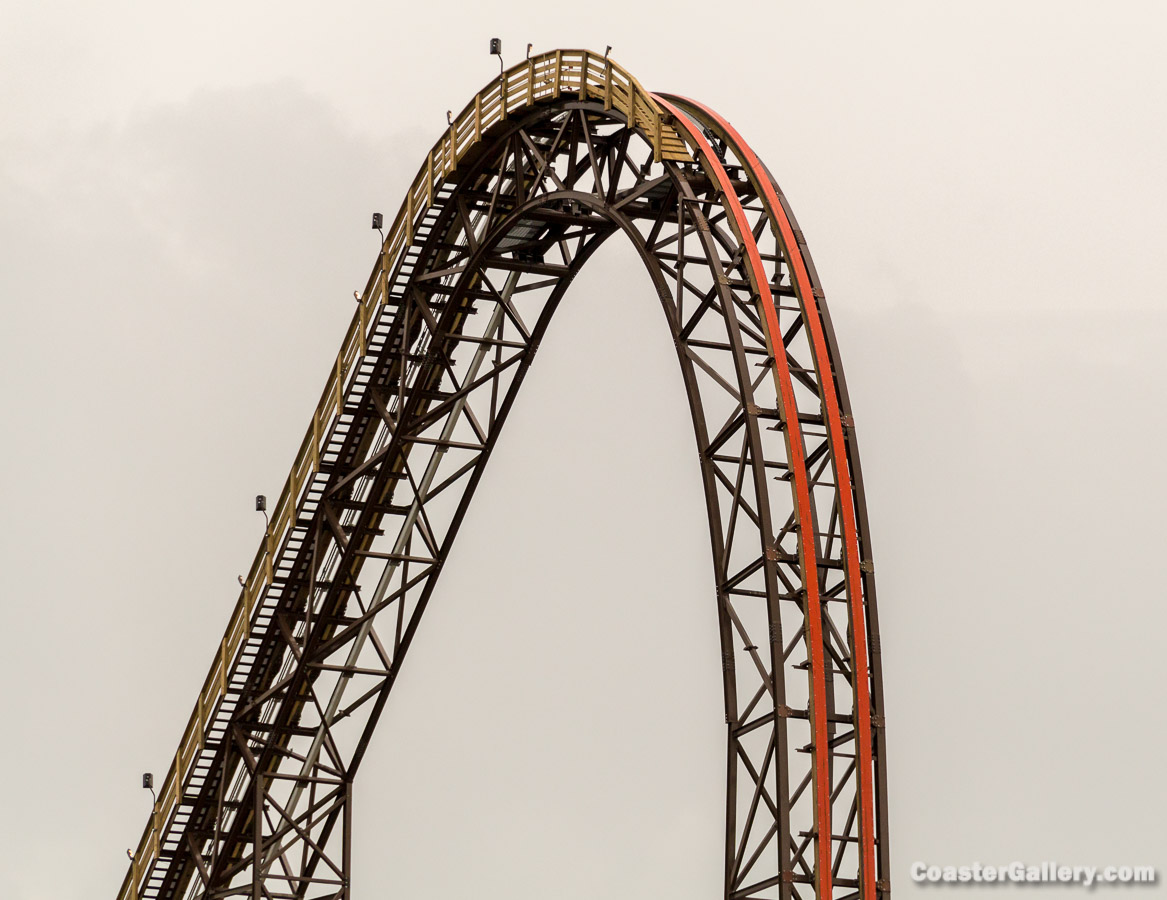 The first hill of the  Goliath roller coaster at Six Flags Great America