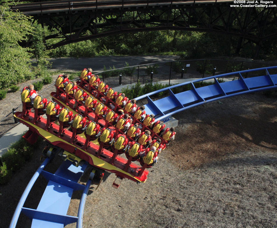 Aerial view of a floorless roller coaster - Busch Gardens Europe
