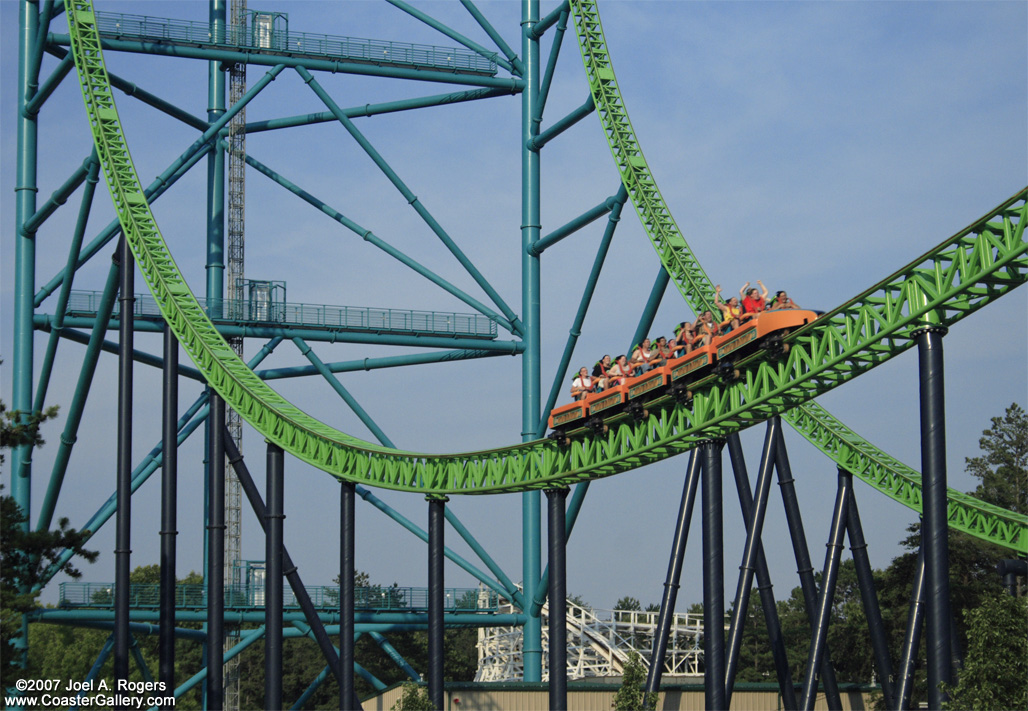 A picture of Kingda Ka's train at the bottom of the hill
