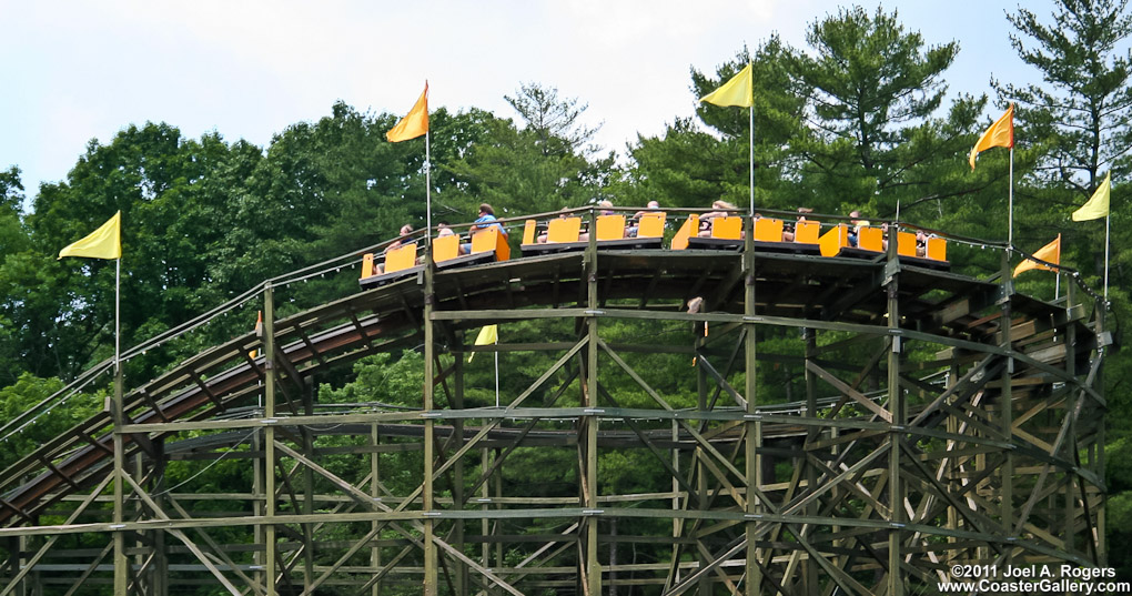 Buzz Bar restraints on an old PTC roller coaster train