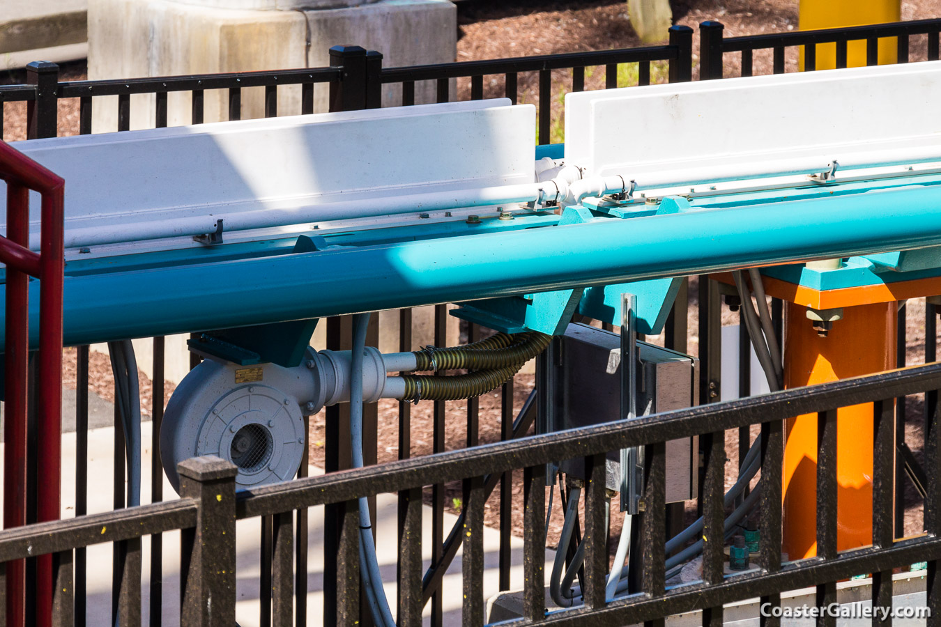 Pictures of the Linear Synchronous Motors and cooling system on the Tempesto roller coaster in Busch Gardens