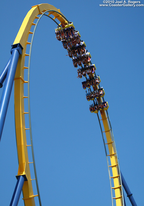 A vertical loop on a floorless roller coaster