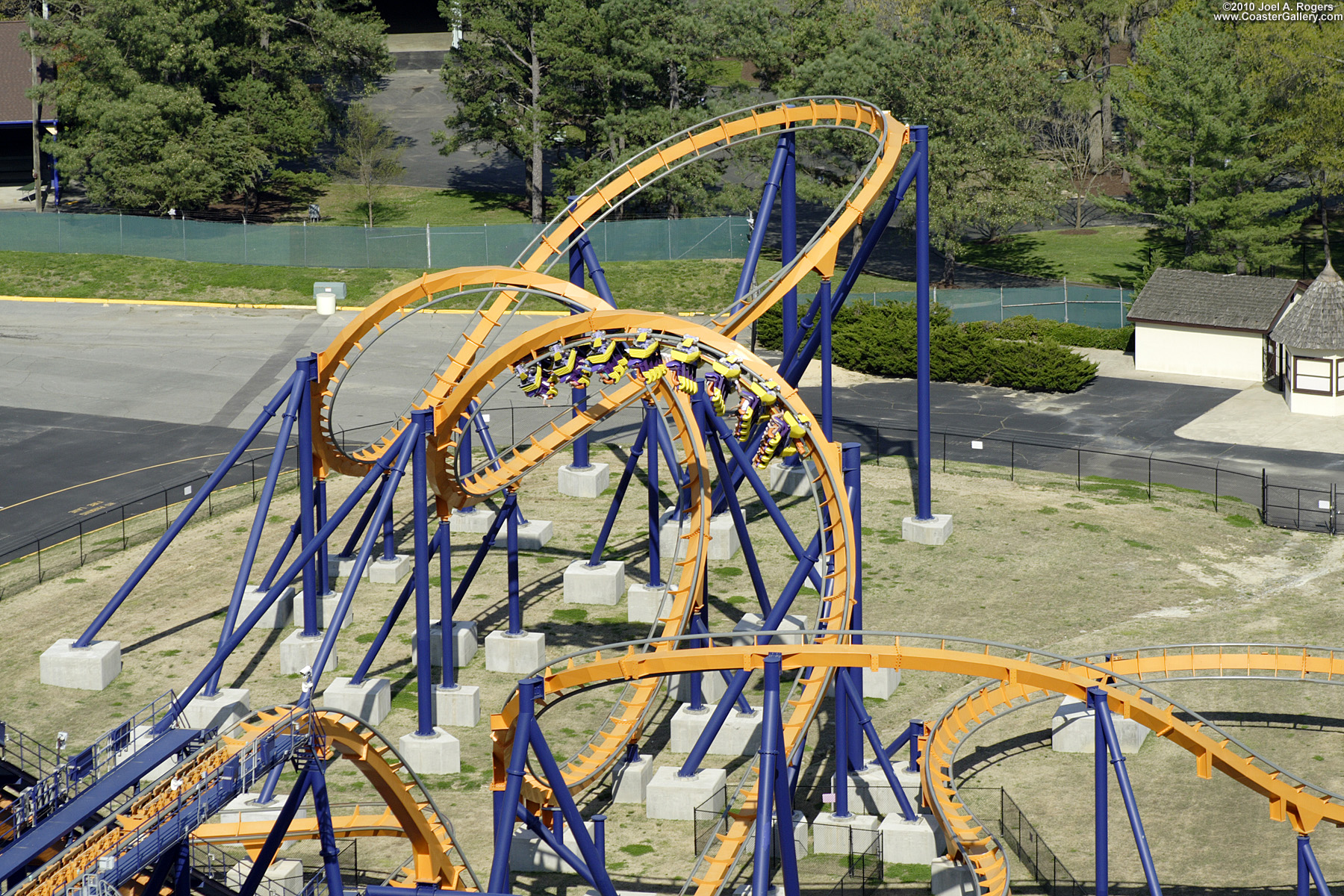 Aerial view of a roller coaster