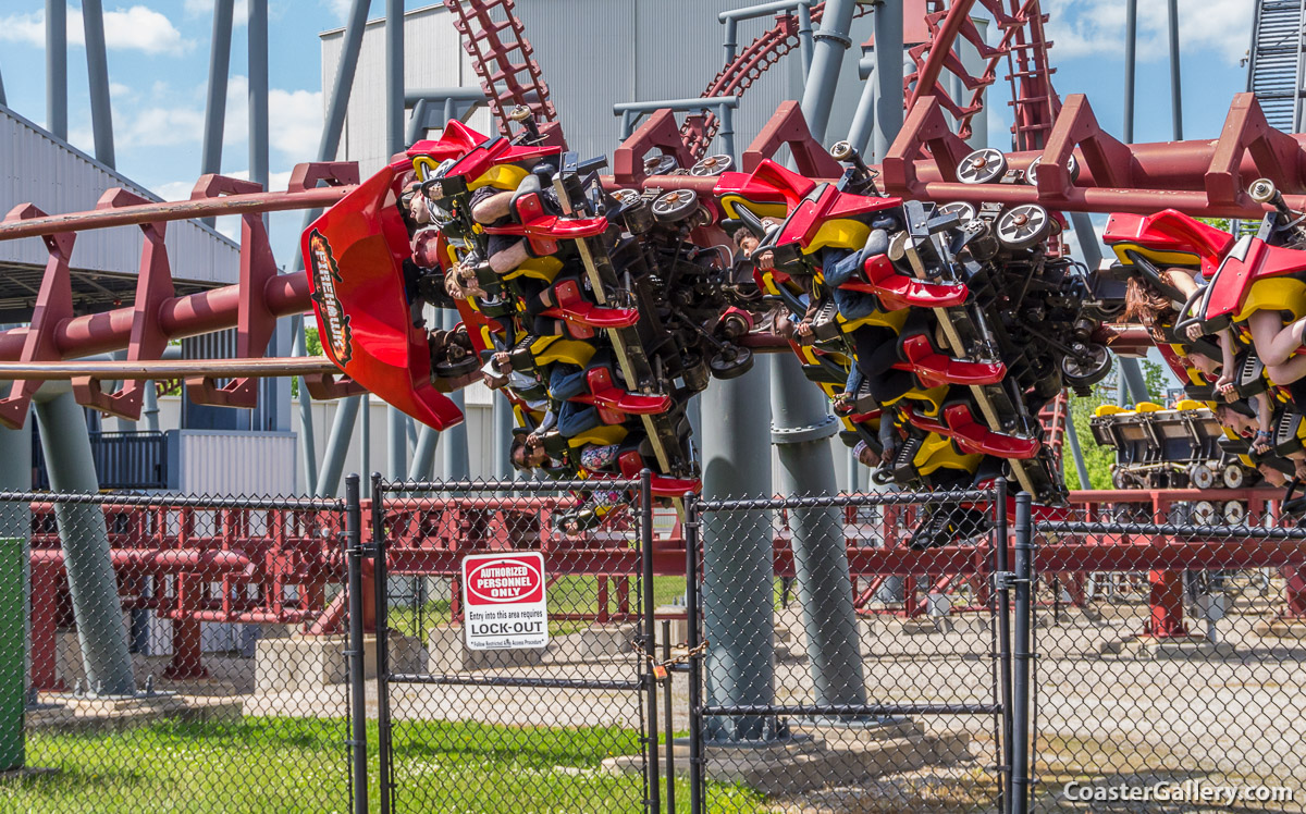 Flying roller coaster rolling upright