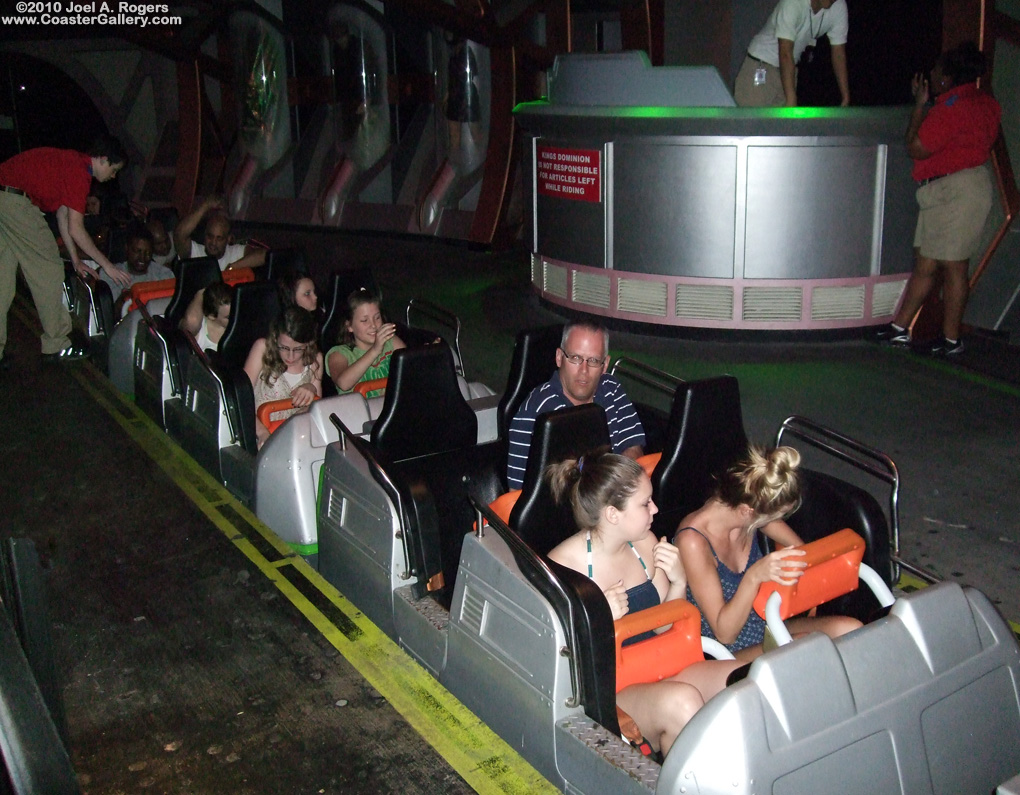 Flight of Fear indoor roller coaster, now without shoulder harnesses