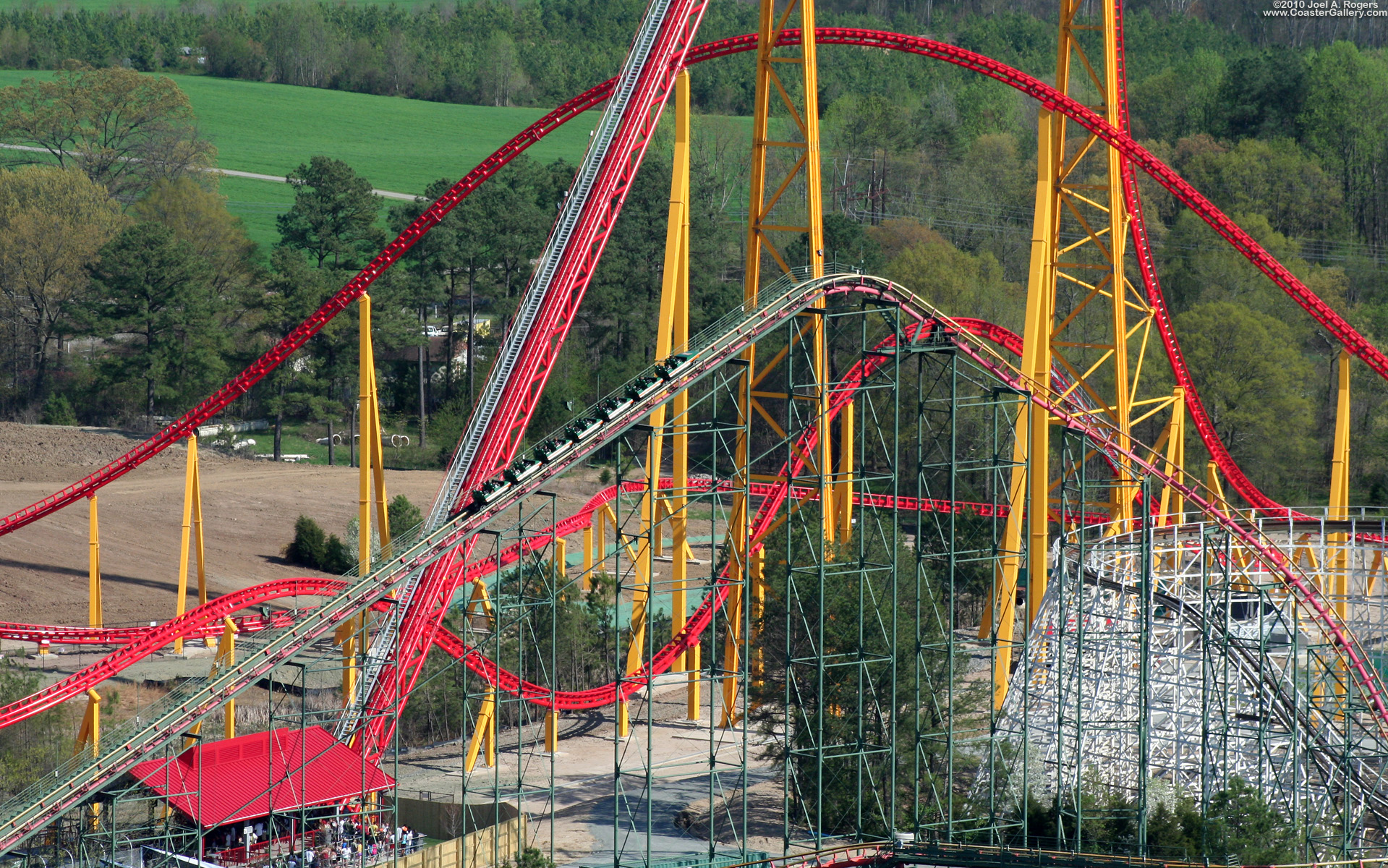 Aerial view of roller coaster near Richmond, Virginia.
