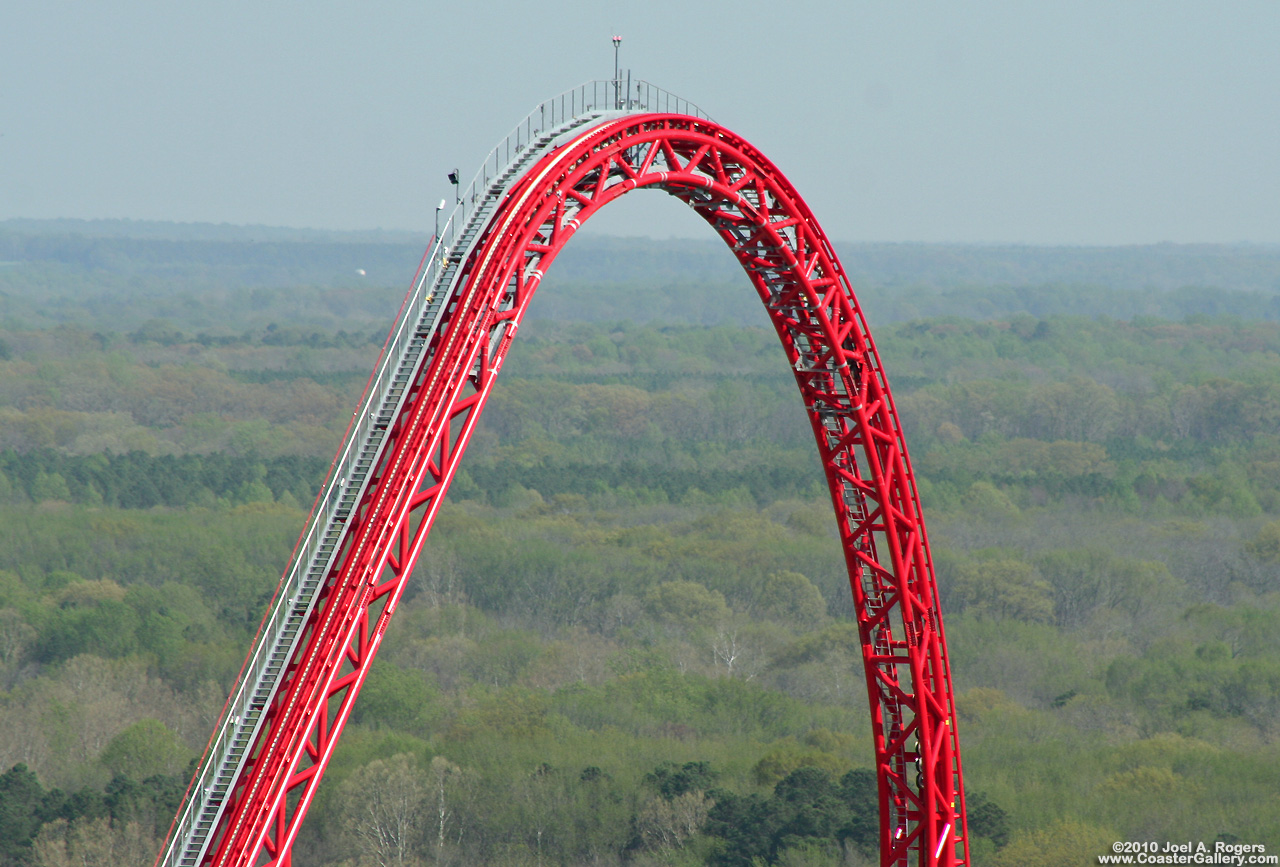 Huge red track on a roller coaster