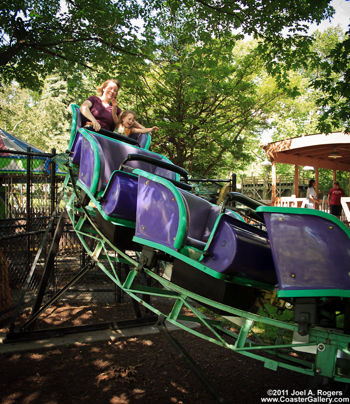 A little kid on the Lil' Phantom junior roller coaster near Pittsburgh