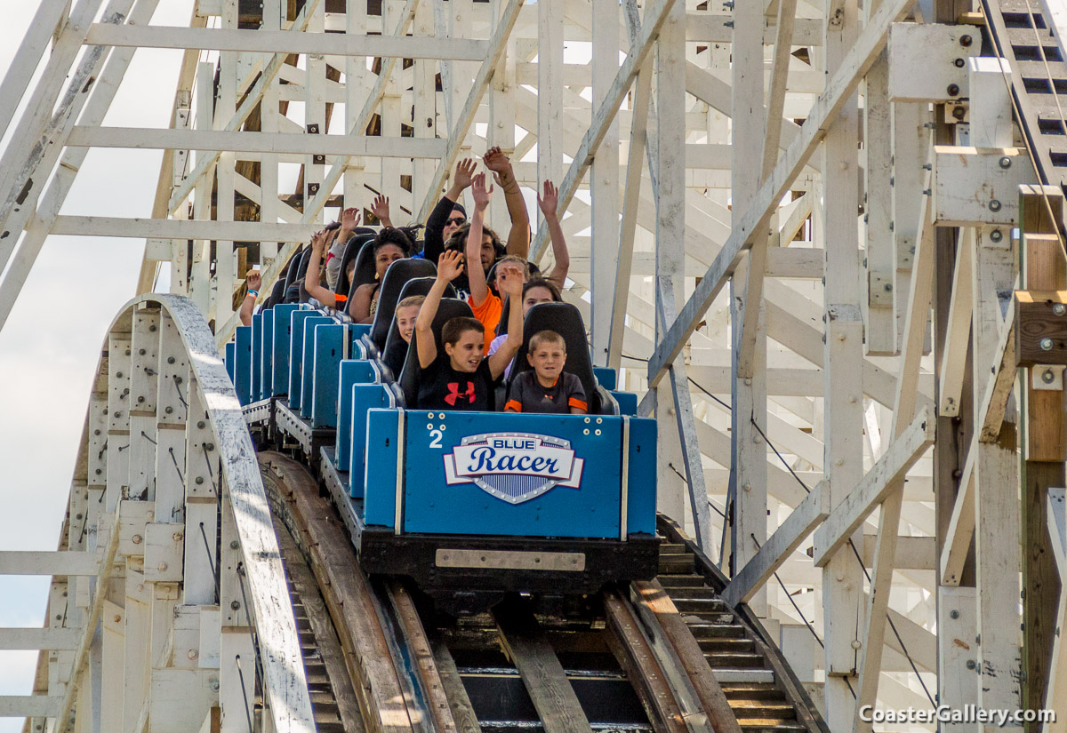 Racer roller coaster at Paramount's Kings Island.  Built by Philidelphia Toboggan Company and designed by John Allen