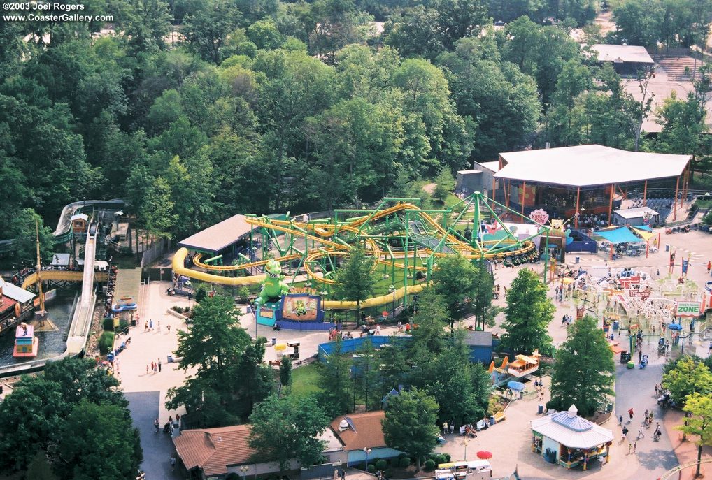 Aerial view of Kings Island's family coaster