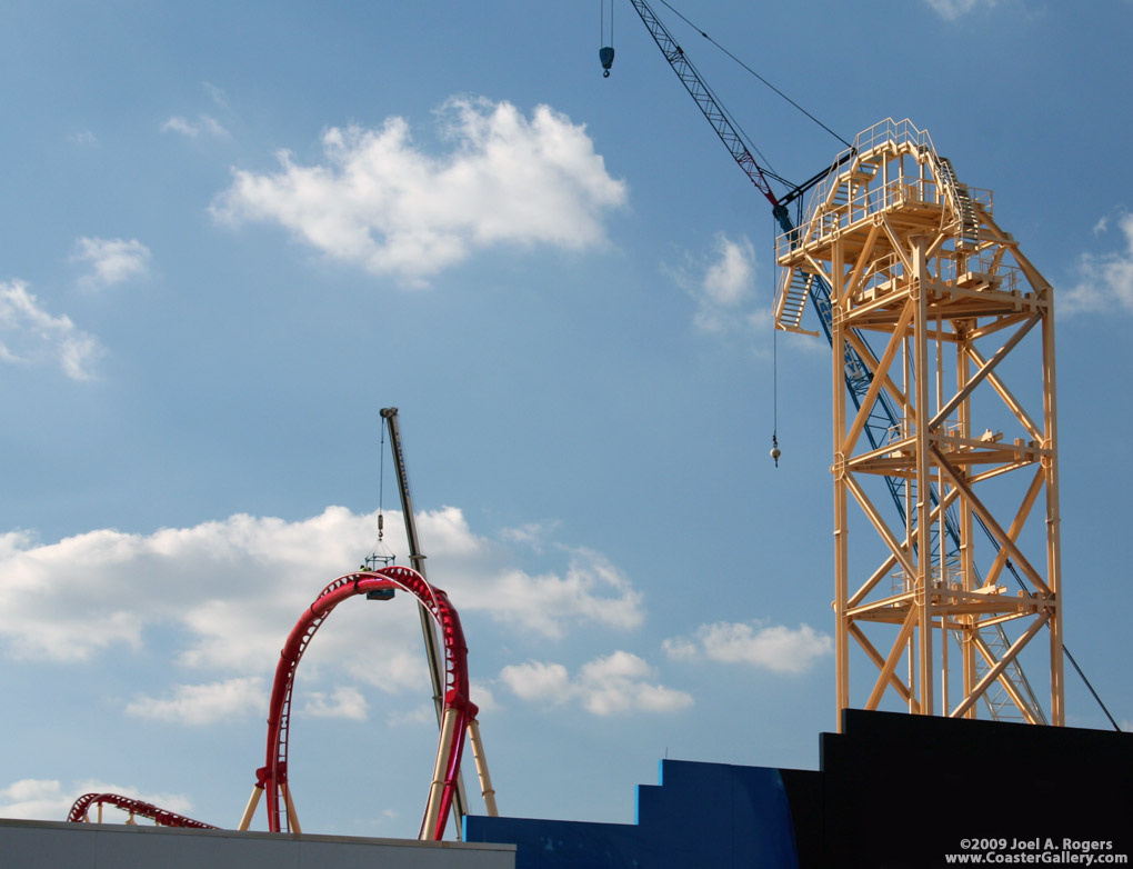 Construction cranes working on a loop