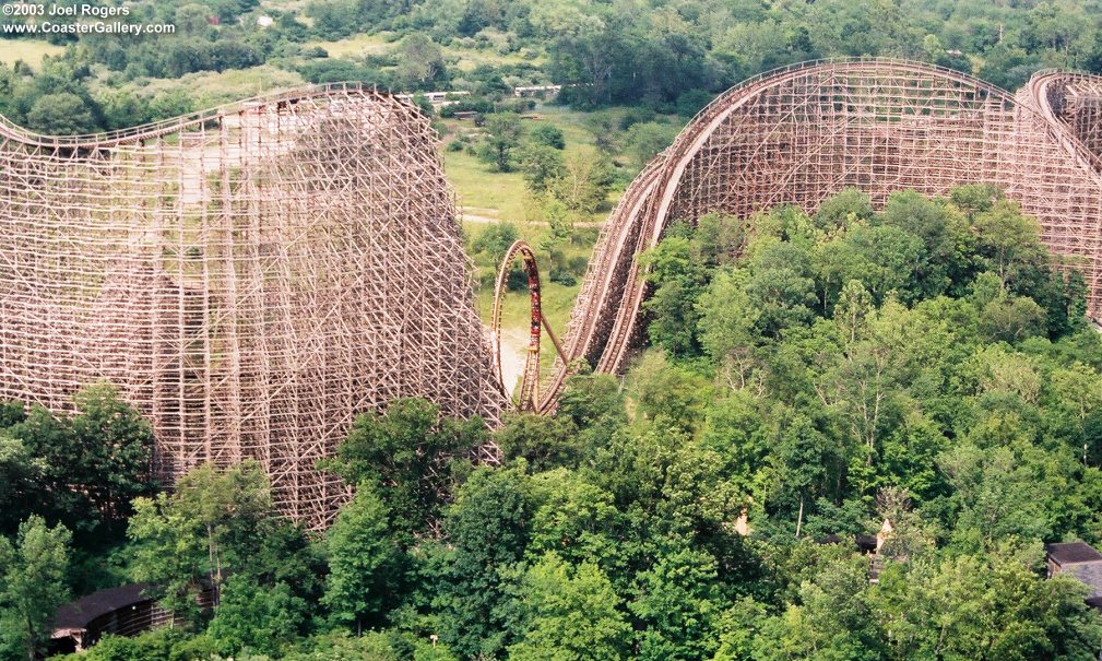 Looping wooden roller coaster