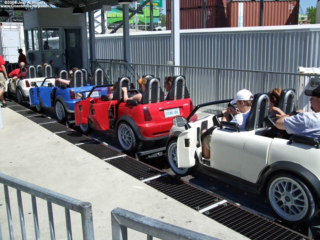 Mini Coopers on a roller coaster