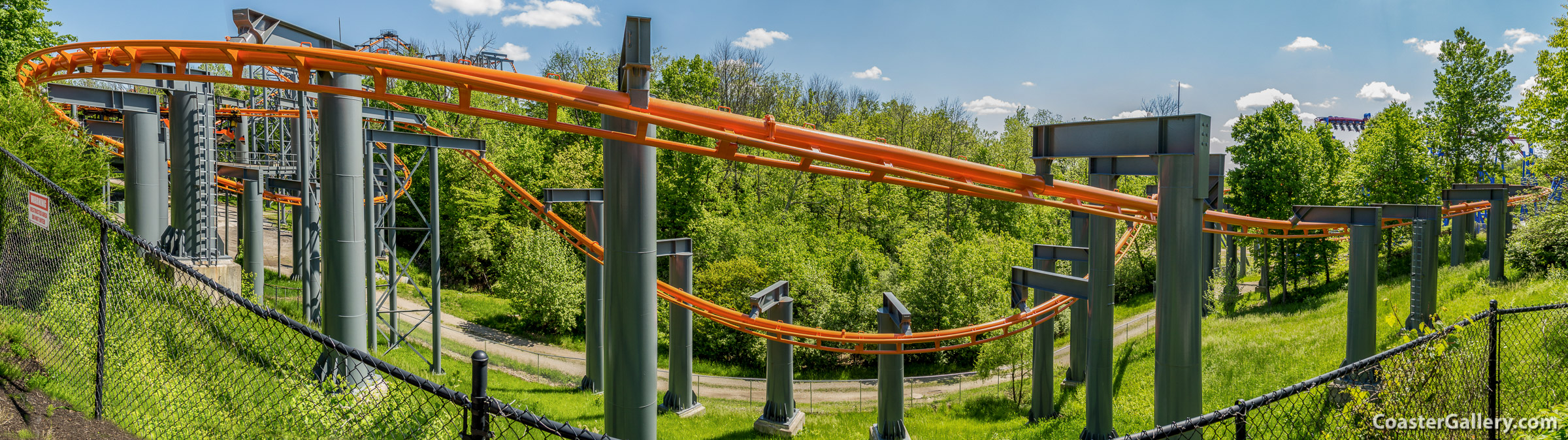 Panorama of The Bat roller coaster at Kings Island