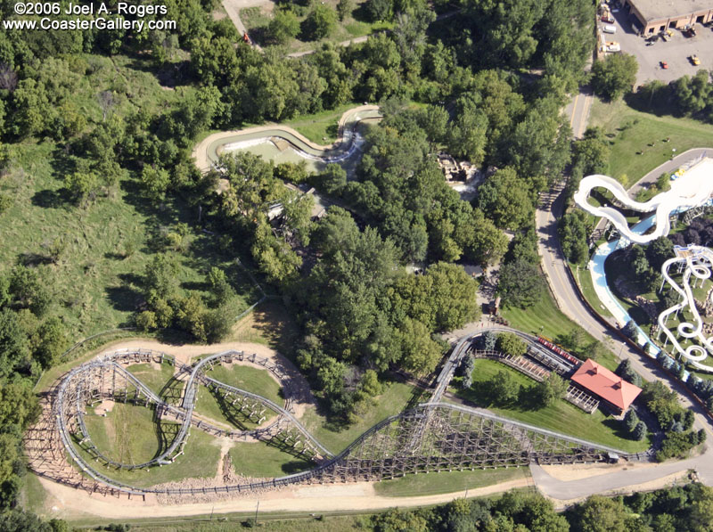 Aerial view of Excalibur roller coaster