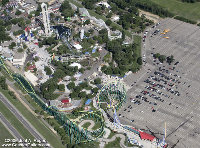 Steel Venom and Wild Thing coasters as seen from the air