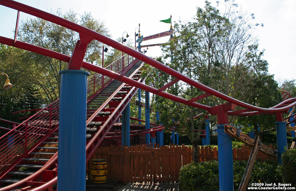 A roller coaster hill that uses electric motors