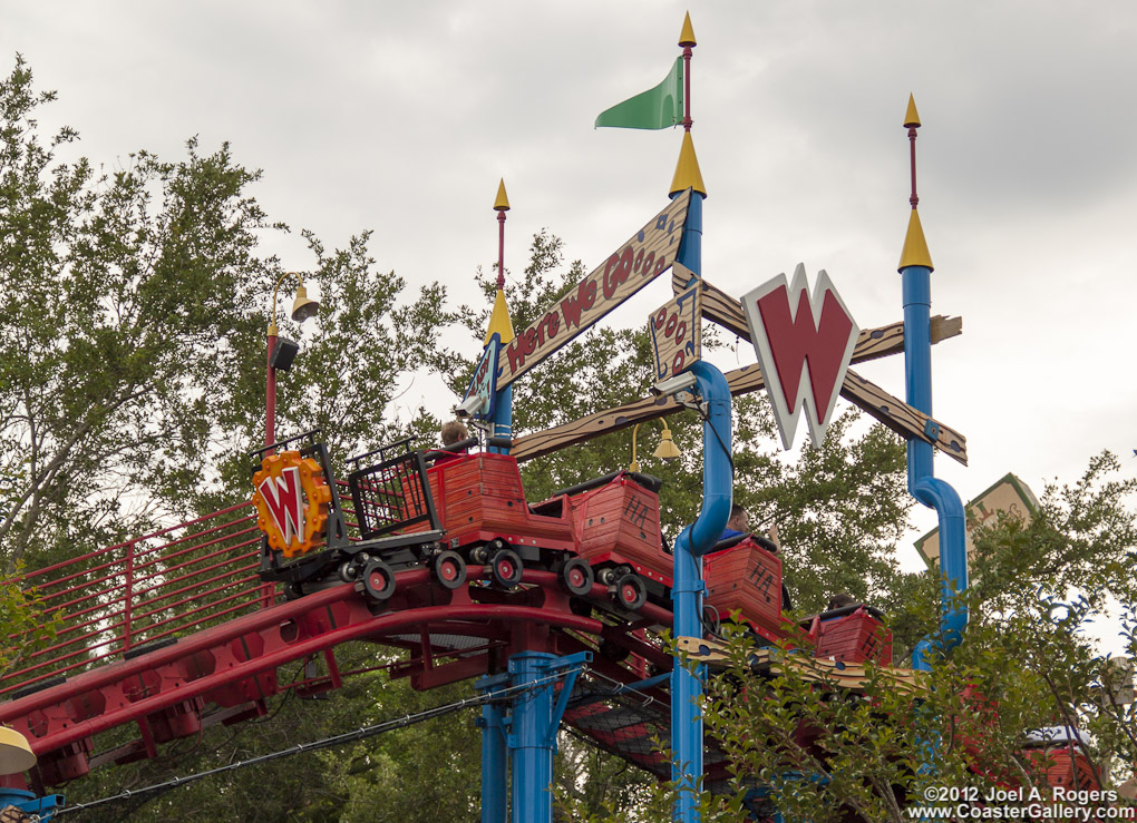 Sign on the top of a roller coaster