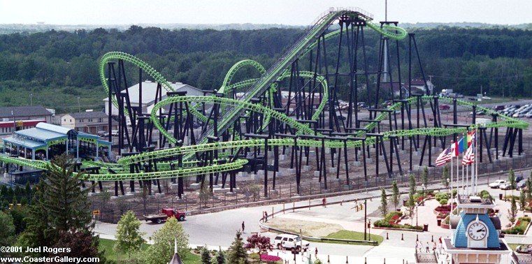 Aerial view of roller coaster
