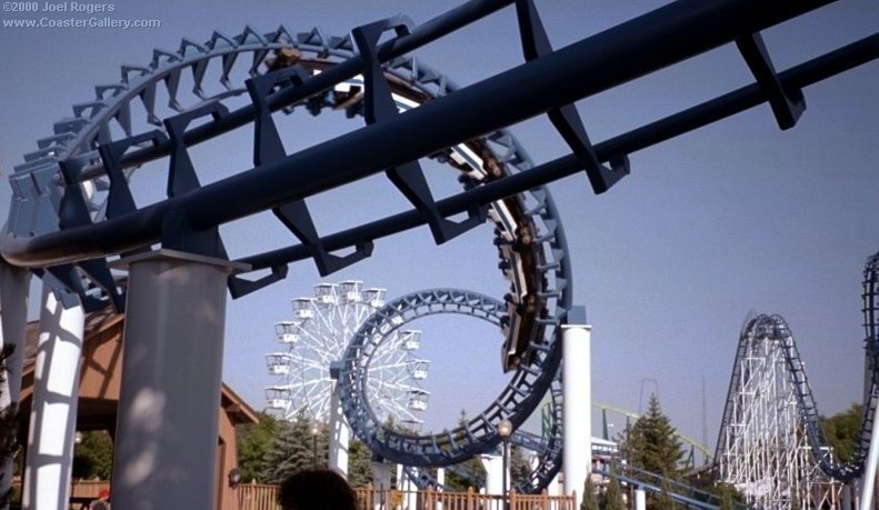 Corkscrew coaster built by Arrow Dynamics