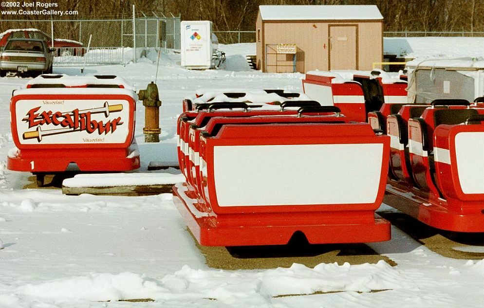 Excalibur trains sitting in the snow