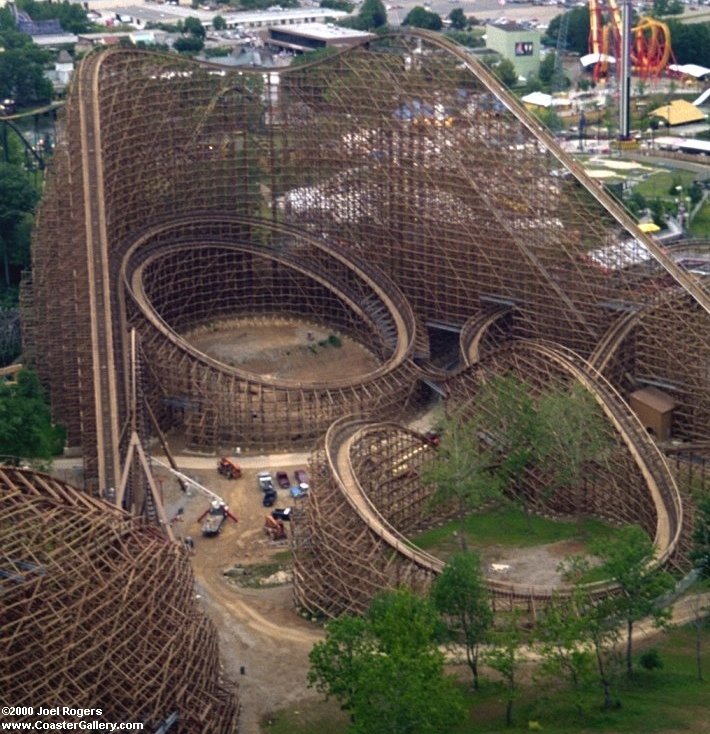 Helicopter view of the Son of Beast roller coaster