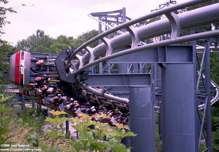 90 degree bank on Top Gun roller coaster