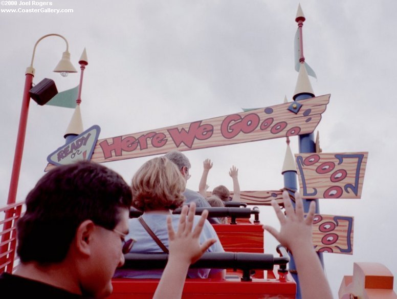 Sign on the top of a roller coaster